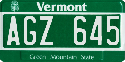 VT license plate AGZ645