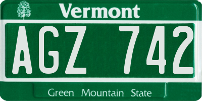 VT license plate AGZ742