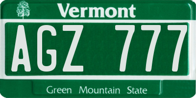 VT license plate AGZ777