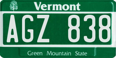 VT license plate AGZ838