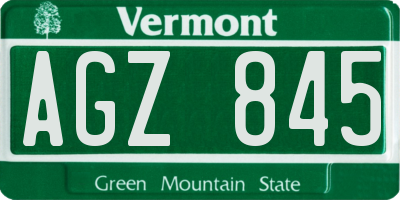 VT license plate AGZ845
