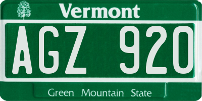 VT license plate AGZ920