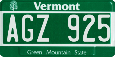 VT license plate AGZ925