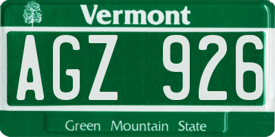 VT license plate AGZ926