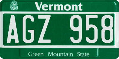 VT license plate AGZ958