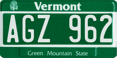 VT license plate AGZ962