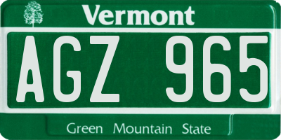 VT license plate AGZ965