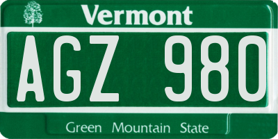 VT license plate AGZ980