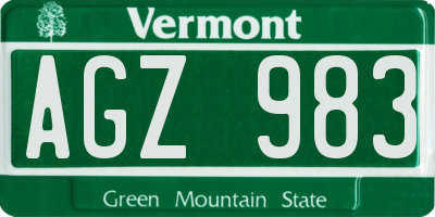 VT license plate AGZ983