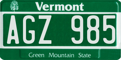 VT license plate AGZ985