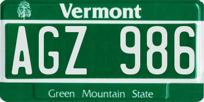 VT license plate AGZ986