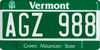 VT license plate AGZ988