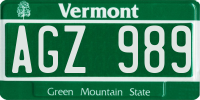 VT license plate AGZ989