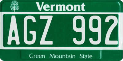 VT license plate AGZ992
