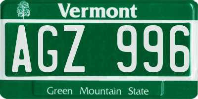 VT license plate AGZ996