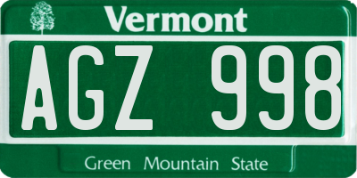 VT license plate AGZ998