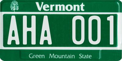 VT license plate AHA001