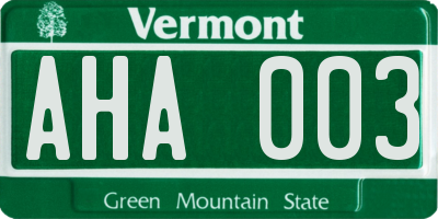 VT license plate AHA003