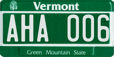 VT license plate AHA006