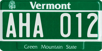 VT license plate AHA012