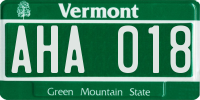 VT license plate AHA018