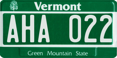 VT license plate AHA022