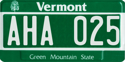 VT license plate AHA025