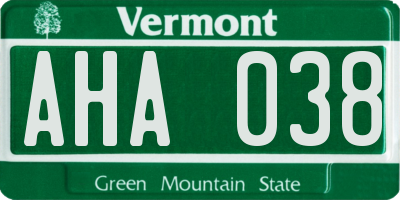 VT license plate AHA038
