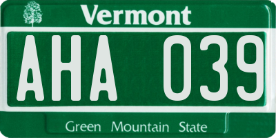 VT license plate AHA039