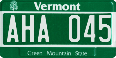 VT license plate AHA045