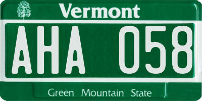VT license plate AHA058