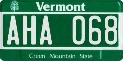 VT license plate AHA068