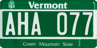 VT license plate AHA077