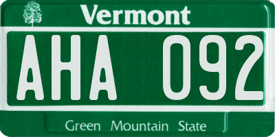 VT license plate AHA092