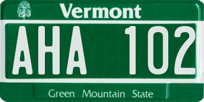 VT license plate AHA102