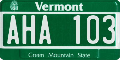 VT license plate AHA103