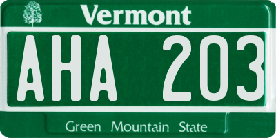 VT license plate AHA203