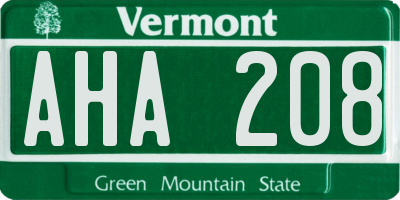 VT license plate AHA208