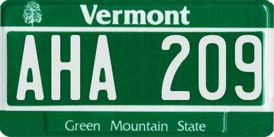 VT license plate AHA209