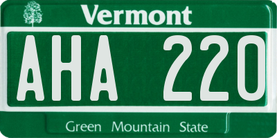 VT license plate AHA220