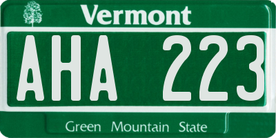 VT license plate AHA223