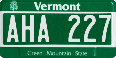 VT license plate AHA227