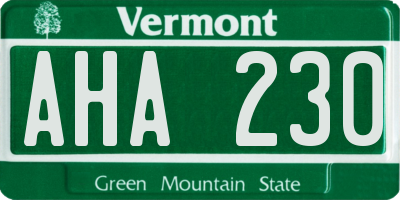 VT license plate AHA230