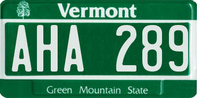 VT license plate AHA289