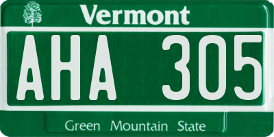 VT license plate AHA305