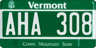VT license plate AHA308