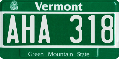 VT license plate AHA318