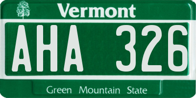 VT license plate AHA326