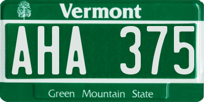 VT license plate AHA375
