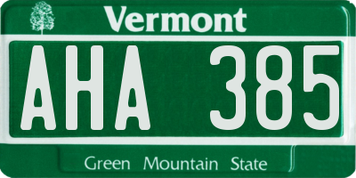 VT license plate AHA385